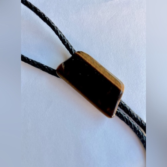 Vintage Bolo Tie Polished Tiger Eye Stone Large  Brown Yellow Braided Cord​​​ - Picture 4 of 11